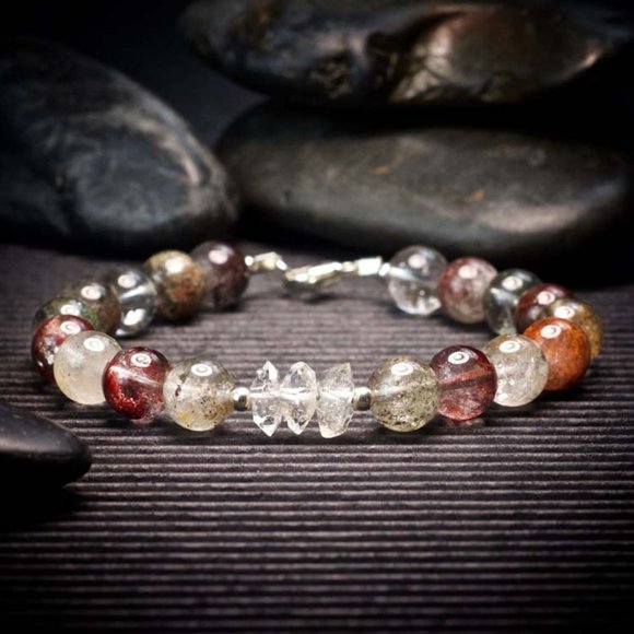 Phantom Quartz and Herkimer Diamond Bracelet - Handmade to Order - Picture 1 of 2